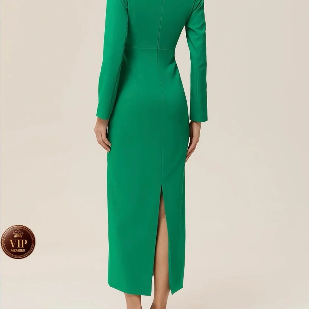 Green Deep V Neck Long Sleeve Sheath Maxi Dress - Picture 6 of 8